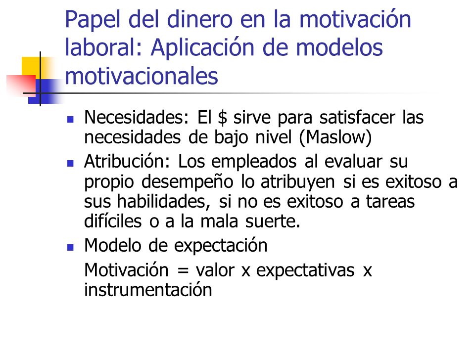 Papel del dinero en la motivación laboral: Aplicación de modelos motivacionales