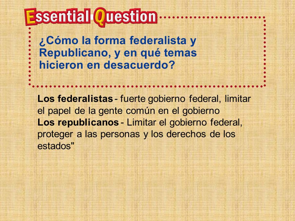 Pregunta esencial ¿Cómo la forma federalista y Republicano, y en qué temas hicieron en desacuerdo