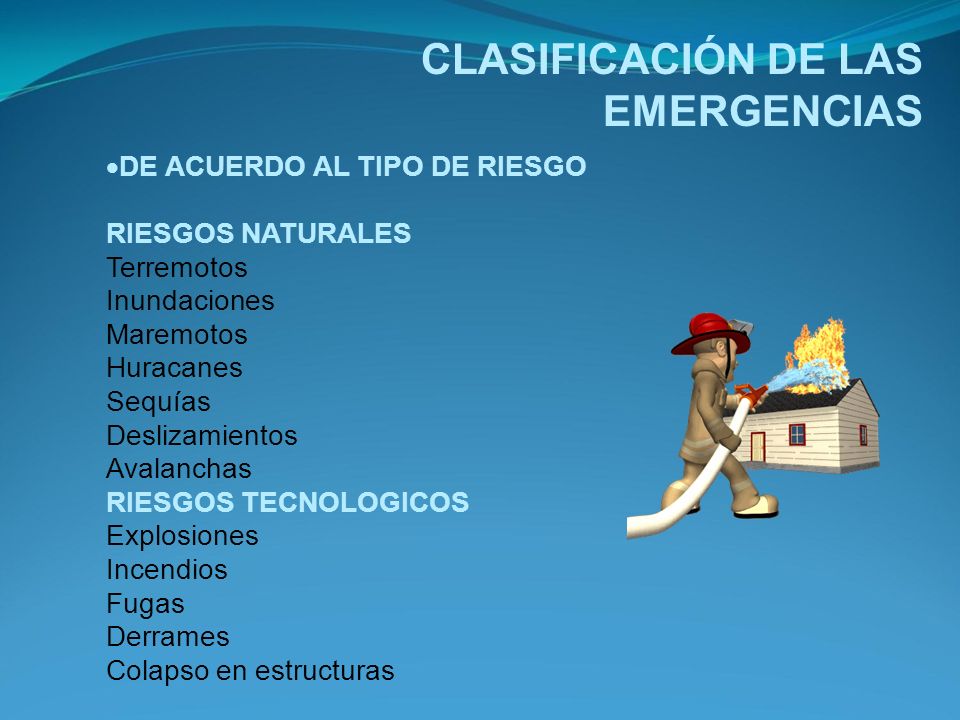 CLASIFICACIÓN DE LAS EMERGENCIAS DE ACUERDO AL TIPO DE RIESGO