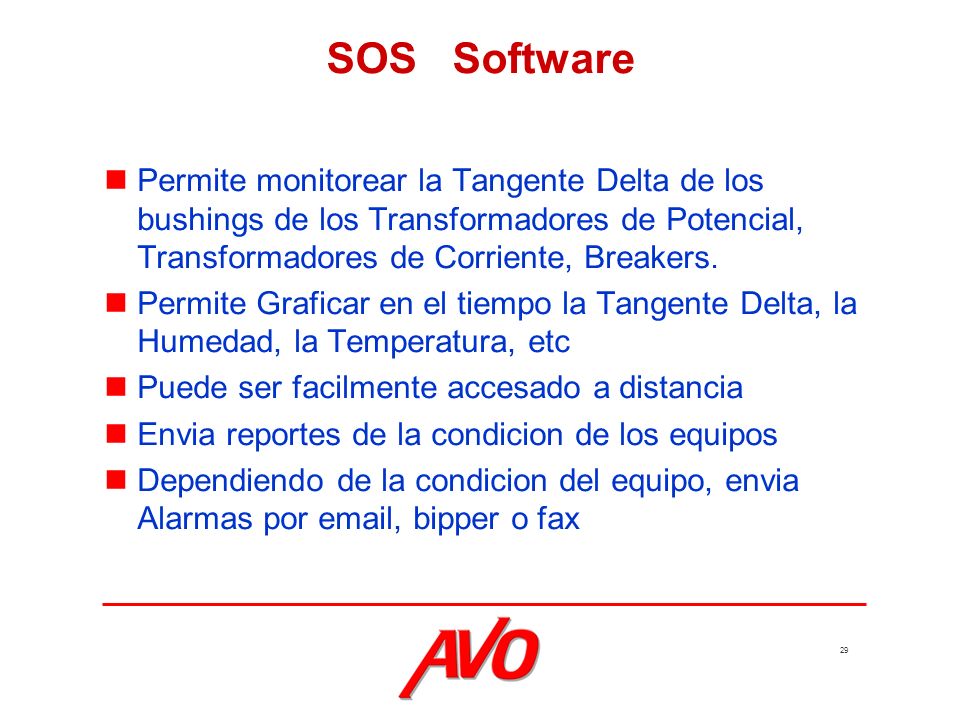 SOS Software Permite monitorear la Tangente Delta de los bushings de los Transformadores de Potencial, Transformadores de Corriente, Breakers.