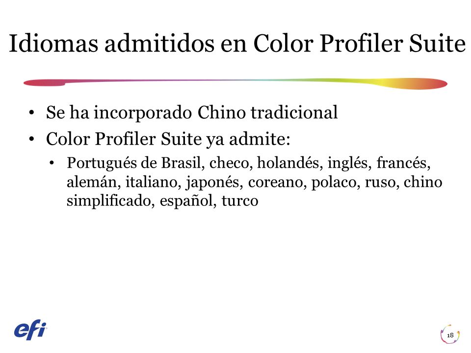 Idiomas admitidos en Color Profiler Suite