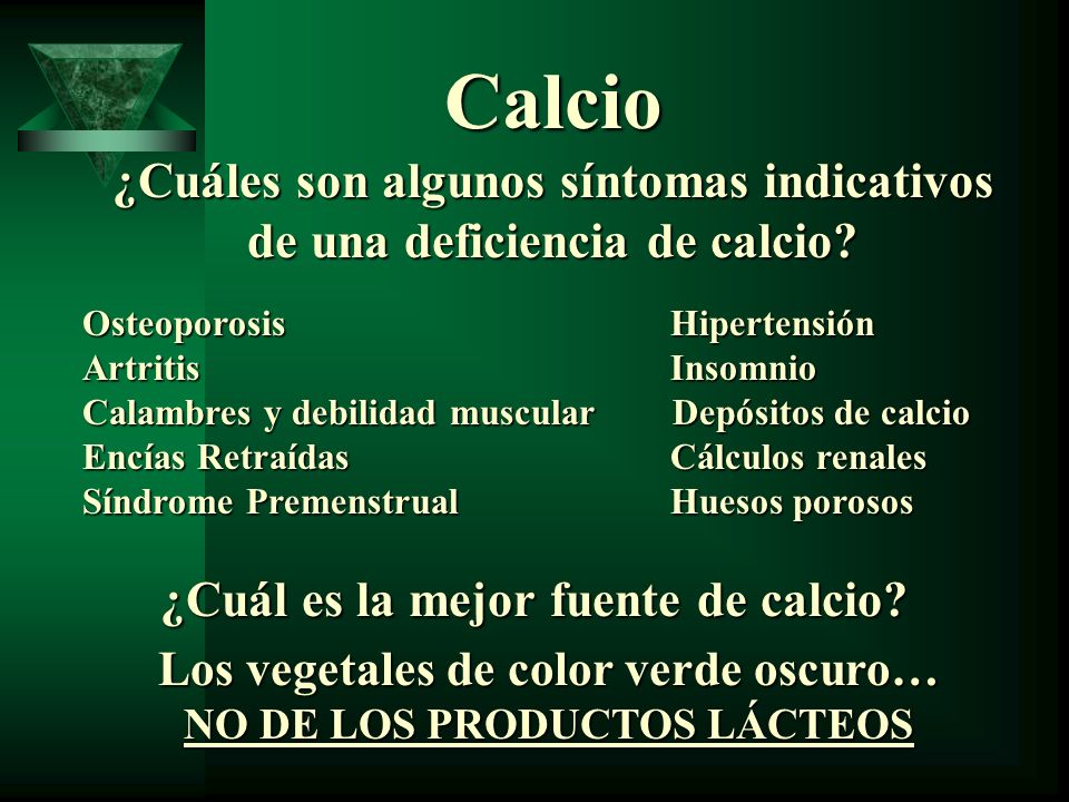 Calcio ¿Cuáles son algunos síntomas indicativos de una deficiencia de calcio Osteoporosis Hipertensión.