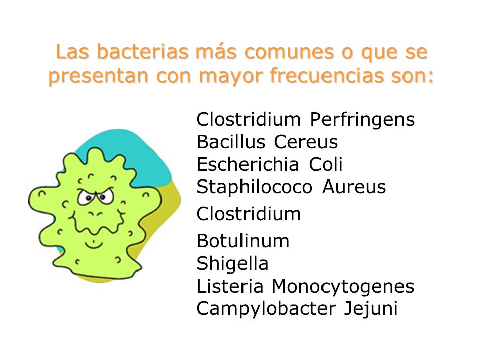 Las bacterias más comunes o que se presentan con mayor frecuencias son: