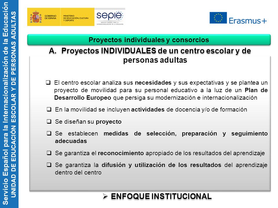 Proyectos INDIVIDUALES de un centro escolar y de personas adultas