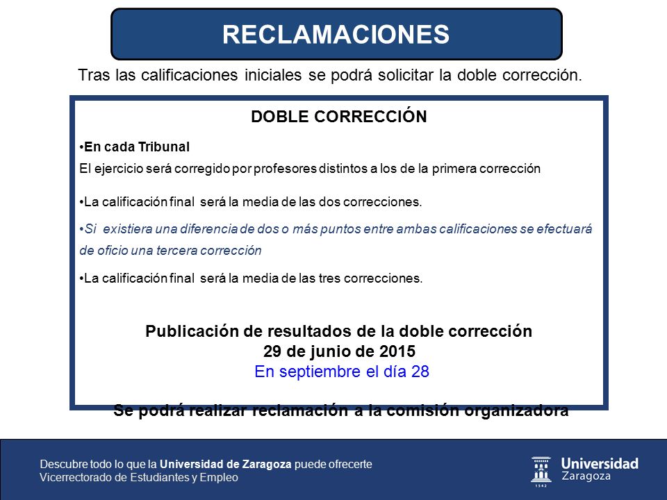 Publicación de resultados de la doble corrección