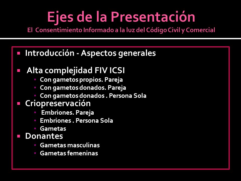 Ejes de la Presentación El Consentimiento Informado a la luz del Código Civil y Comercial