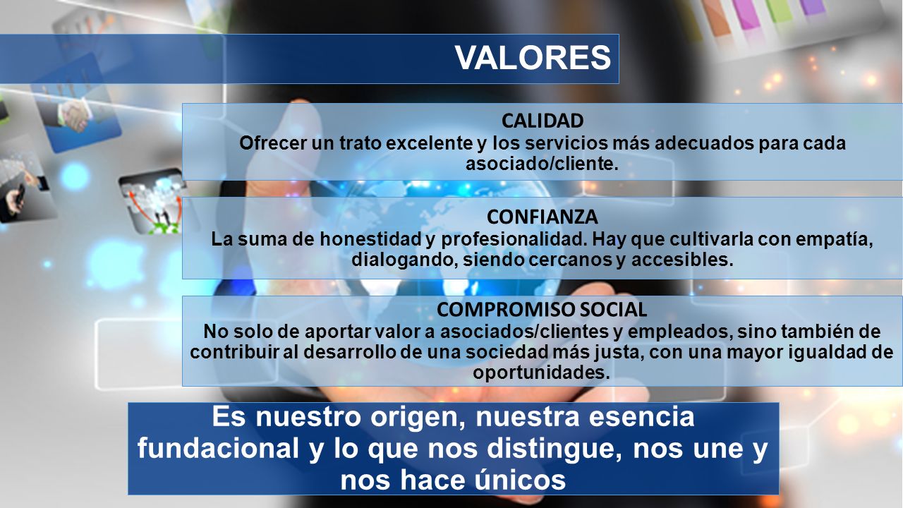 VALORES CALIDAD. Ofrecer un trato excelente y los servicios más adecuados para cada asociado/cliente.