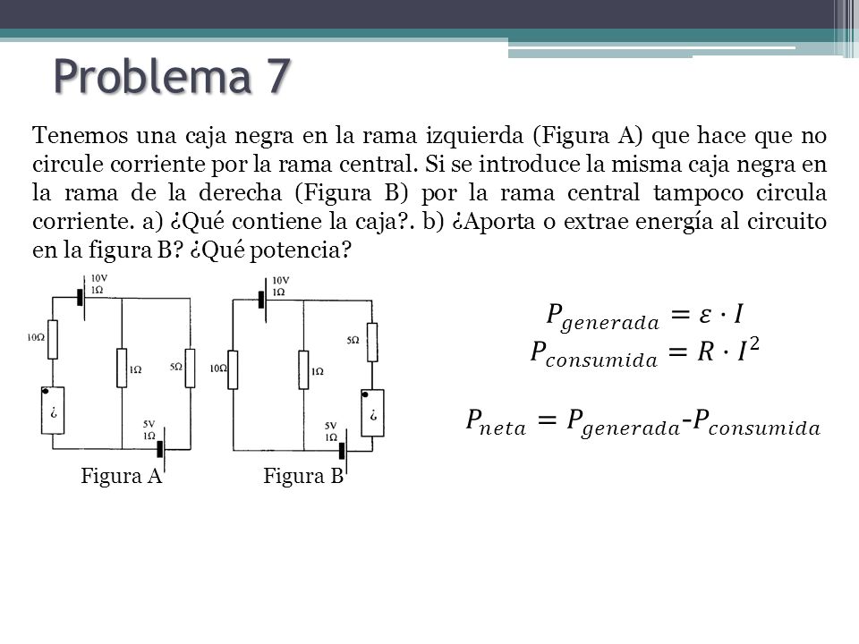 Problema 7 𝑃 𝑔𝑒𝑛𝑒𝑟𝑎𝑑𝑎 =𝜀·𝐼 𝑃 𝑐𝑜𝑛𝑠𝑢𝑚𝑖𝑑𝑎 =𝑅· 𝐼 2