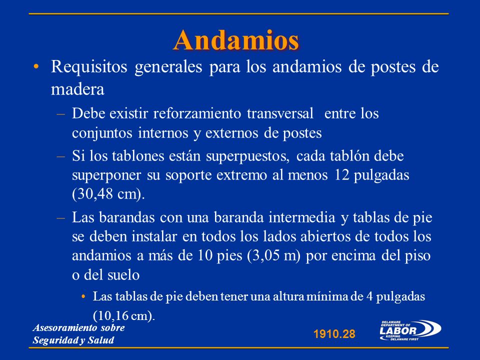 Andamios Requisitos generales para los andamios de postes de madera