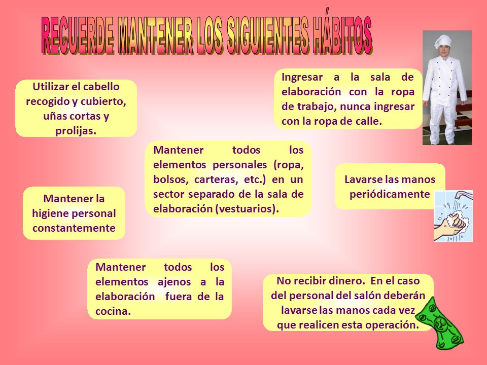 Utilizar el cabello recogido y cubierto, uñas cortas y prolijas.