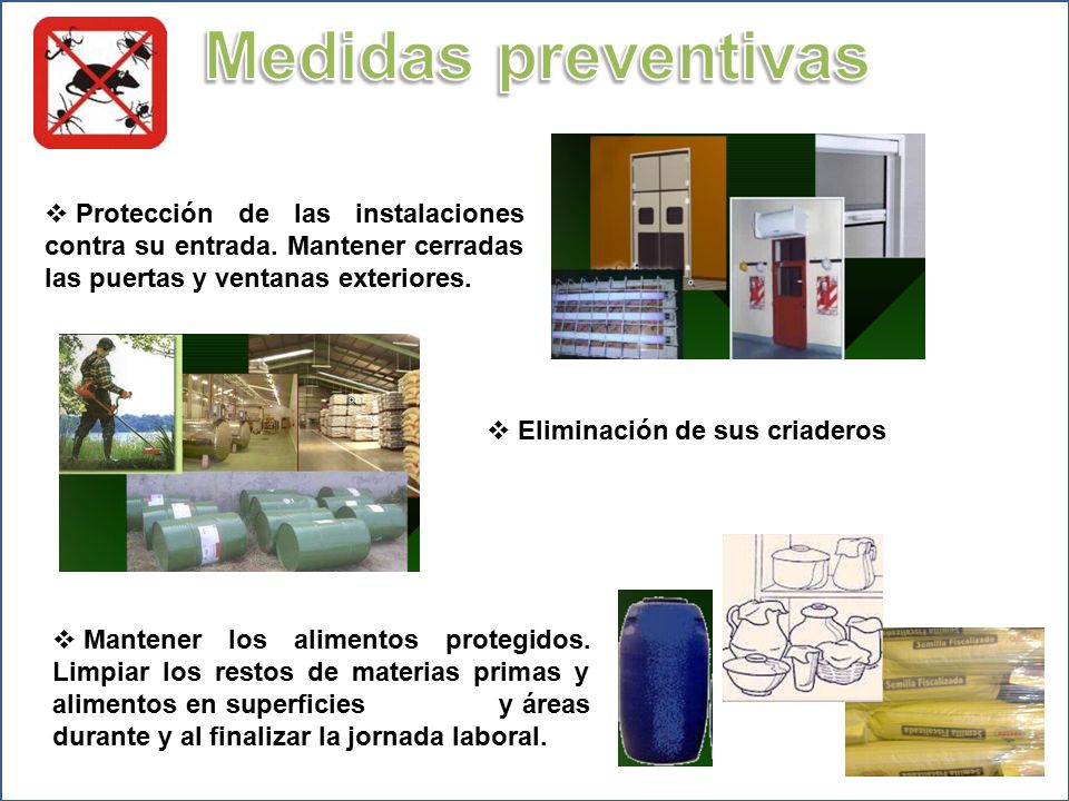 Medidas preventivas Protección de las instalaciones contra su entrada. Mantener cerradas las puertas y ventanas exteriores.