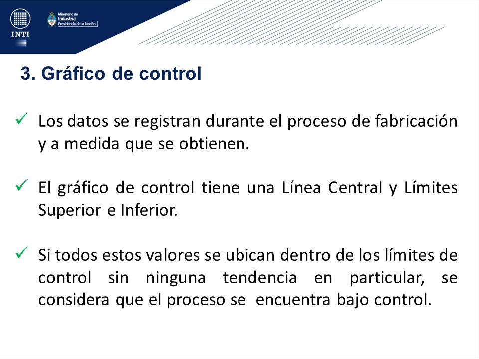 3. Gráfico de control Los datos se registran durante el proceso de fabricación y a medida que se obtienen.