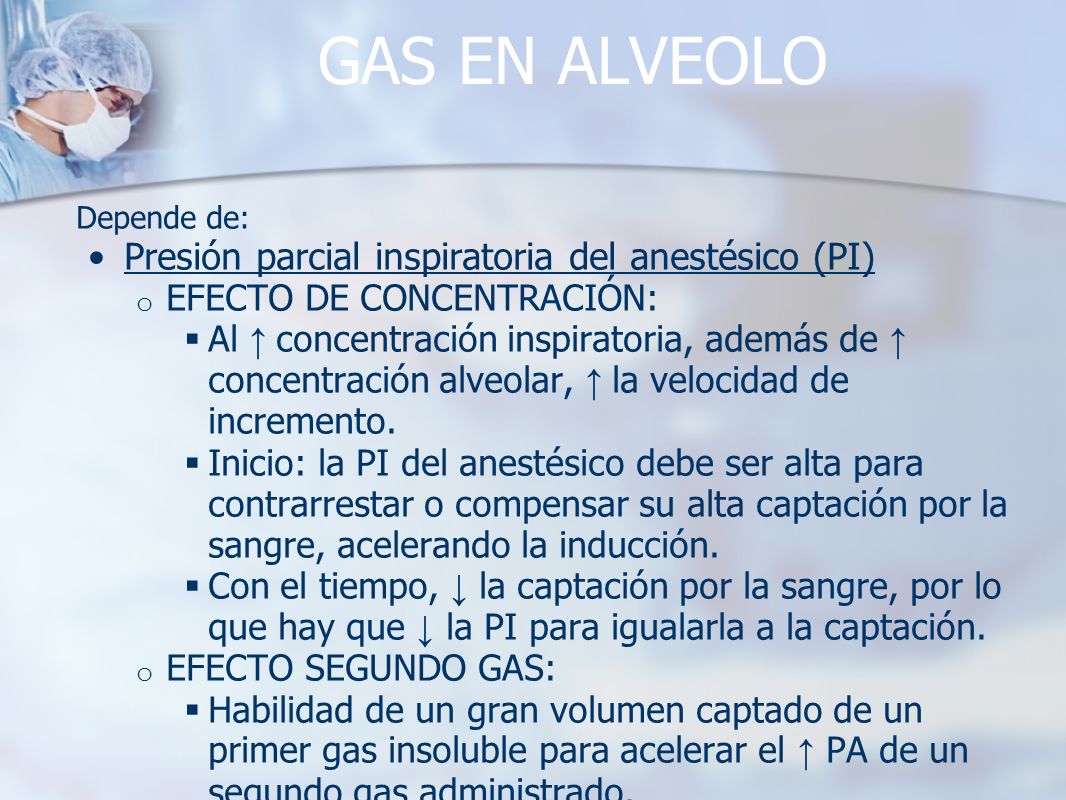 GAS EN ALVEOLO Presión parcial inspiratoria del anestésico (PI)