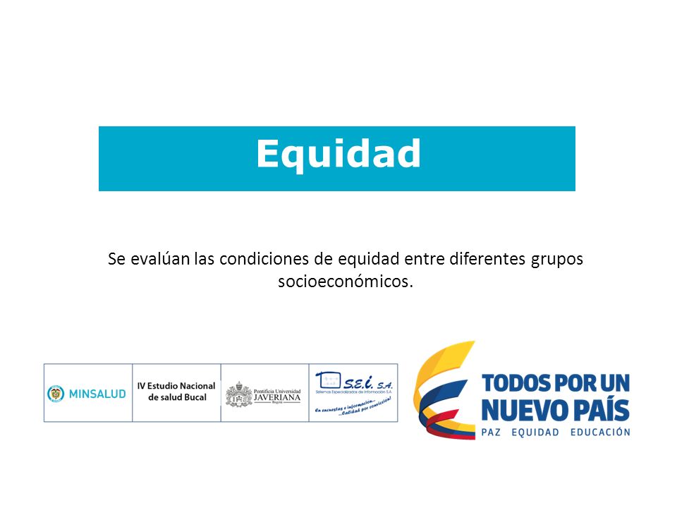 Equidad Se evalúan las condiciones de equidad entre diferentes grupos socioeconómicos.