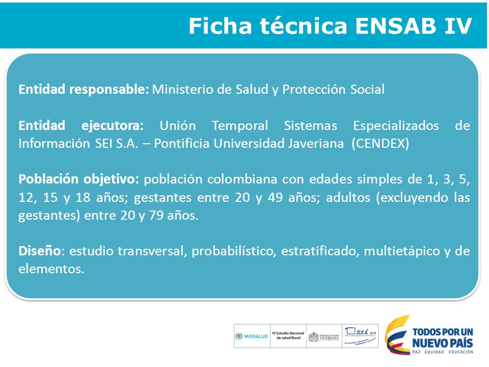 Ficha técnica ENSAB IV Entidad responsable: Ministerio de Salud y Protección Social.