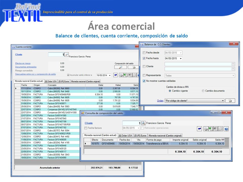 Balance de clientes, cuenta corriente, composición de saldo