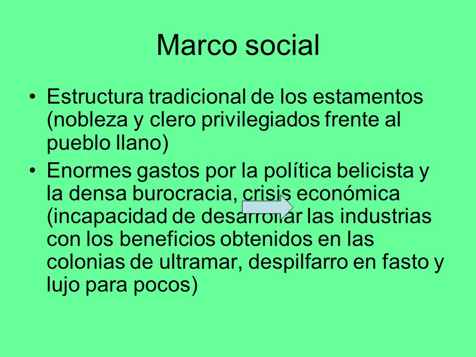 Marco social Estructura tradicional de los estamentos (nobleza y clero privilegiados frente al pueblo llano)