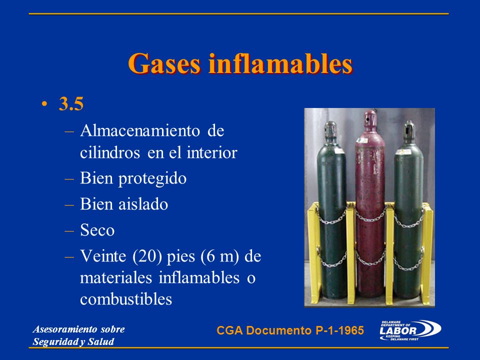 Gases inflamables 3.5 Almacenamiento de cilindros en el interior