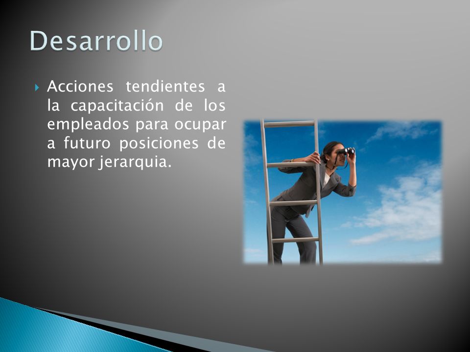 Desarrollo Acciones tendientes a la capacitación de los empleados para ocupar a futuro posiciones de mayor jerarquia.