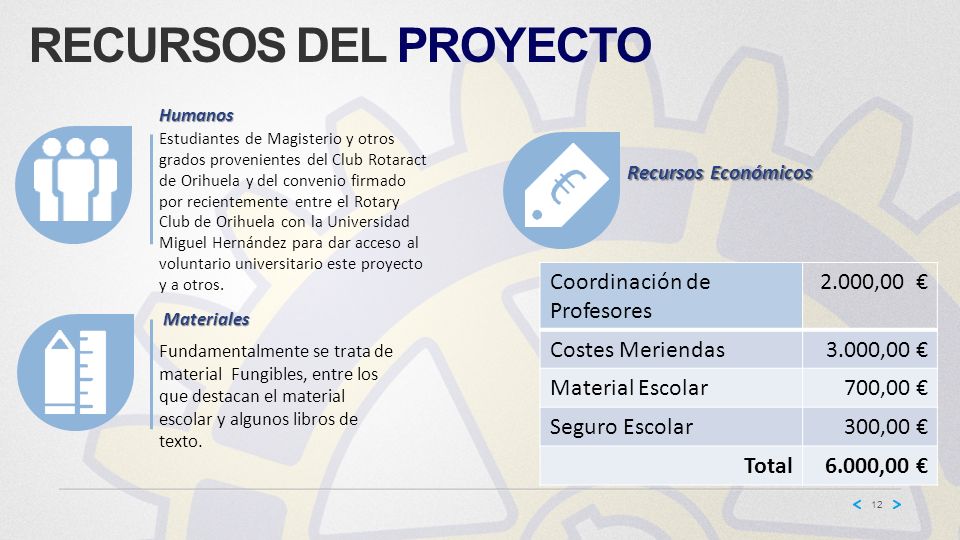 RECURSOS DEL PROYECTO Coordinación de Profesores 2.000,00 €