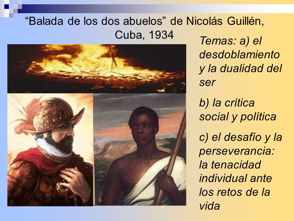 Balada de los dos abuelos de Nicolás Guillén, Cuba, 1934
