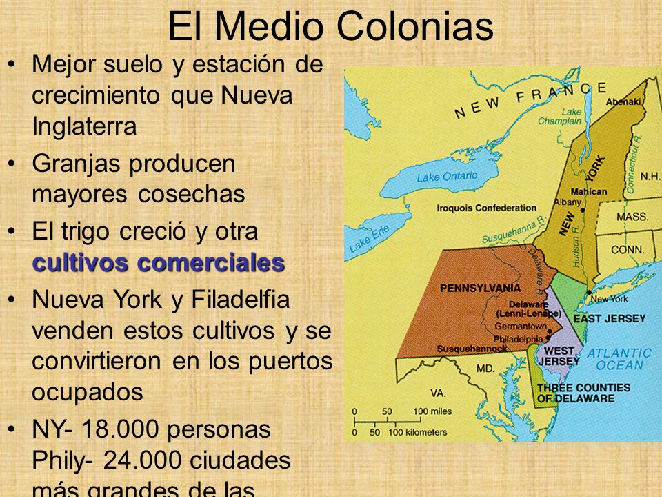 El Medio Colonias Mejor suelo y estación de crecimiento que Nueva Inglaterra. Granjas producen mayores cosechas.