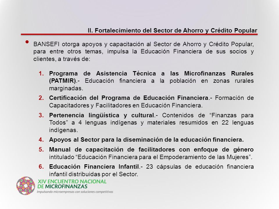 II. Fortalecimiento del Sector de Ahorro y Crédito Popular
