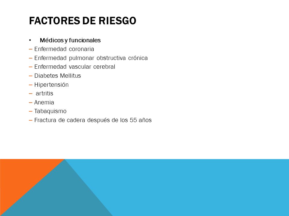 FACTORES DE RIESGO Médicos y funcionales Enfermedad coronaria