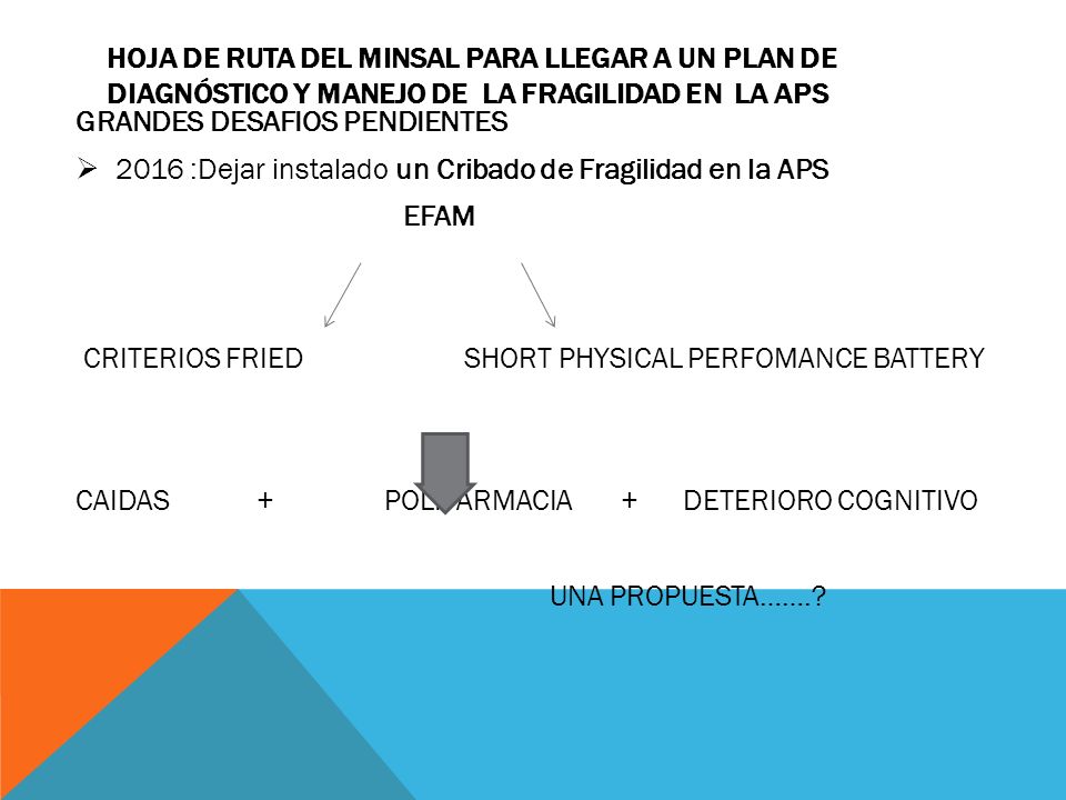 HOJA DE RUTA DEL MINSAL PARA LLEGAR A UN PLAN DE DIAGNÓSTICO Y MANEJO DE LA FRAGILIDAD EN LA APS
