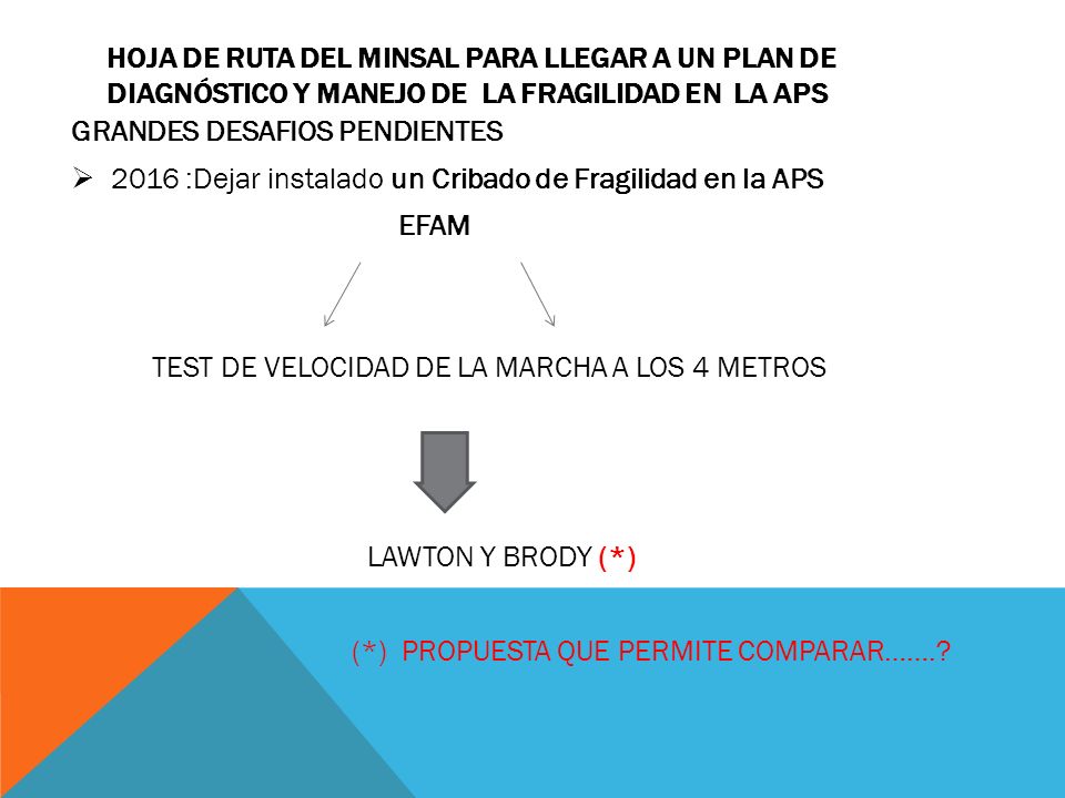 HOJA DE RUTA DEL MINSAL PARA LLEGAR A UN PLAN DE DIAGNÓSTICO Y MANEJO DE LA FRAGILIDAD EN LA APS