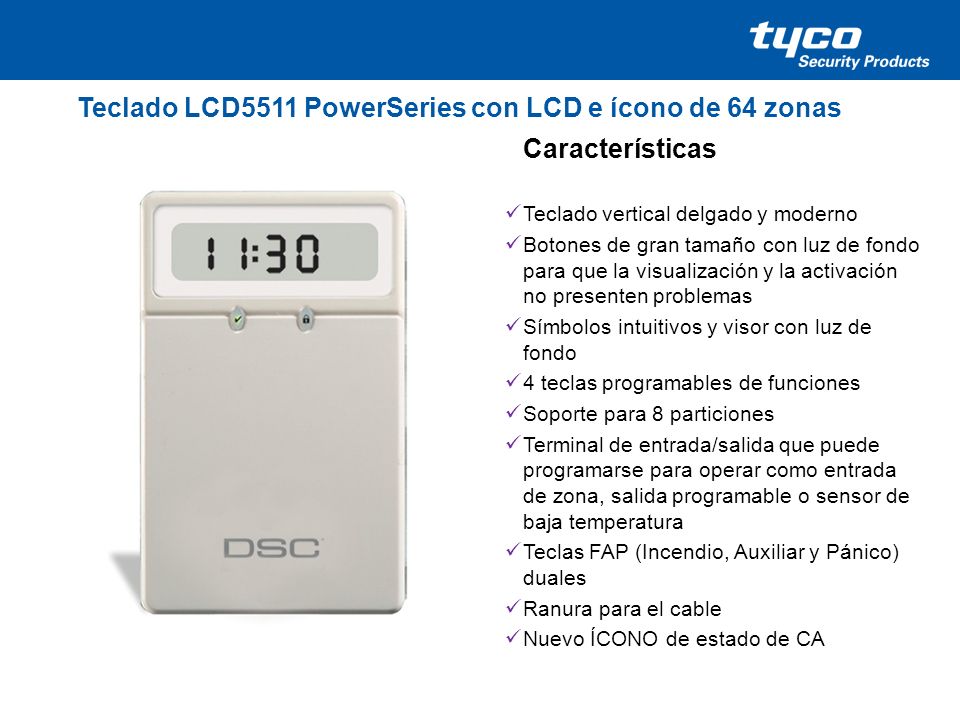 Teclado LCD5511 PowerSeries con LCD e ícono de 64 zonas