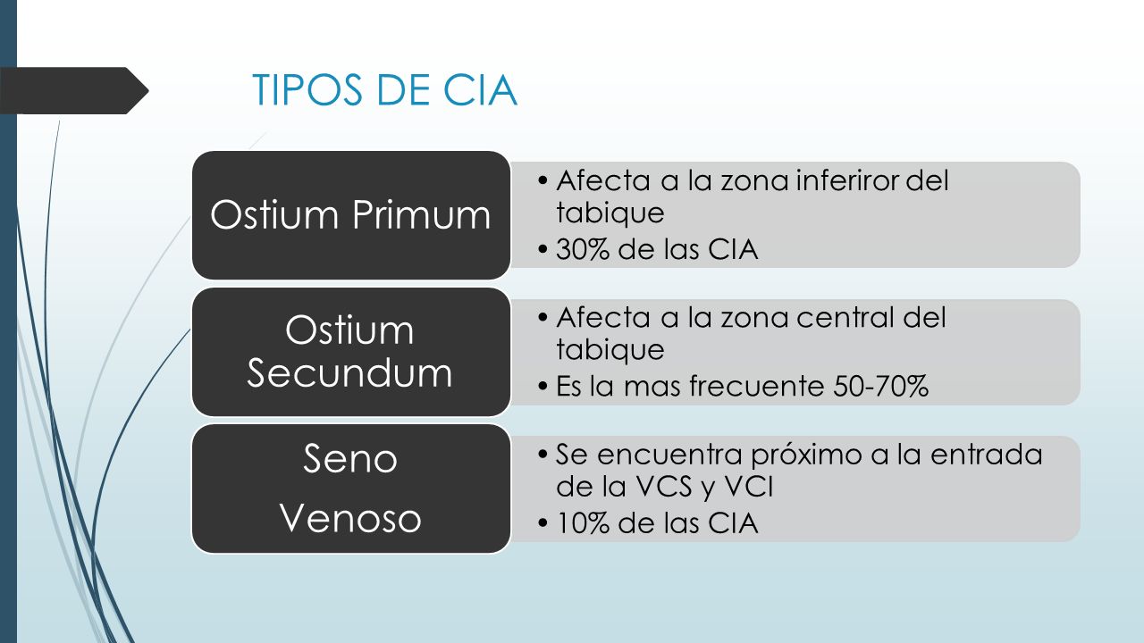 TIPOS DE CIA Ostium Primum Ostium Secundum Seno Venoso