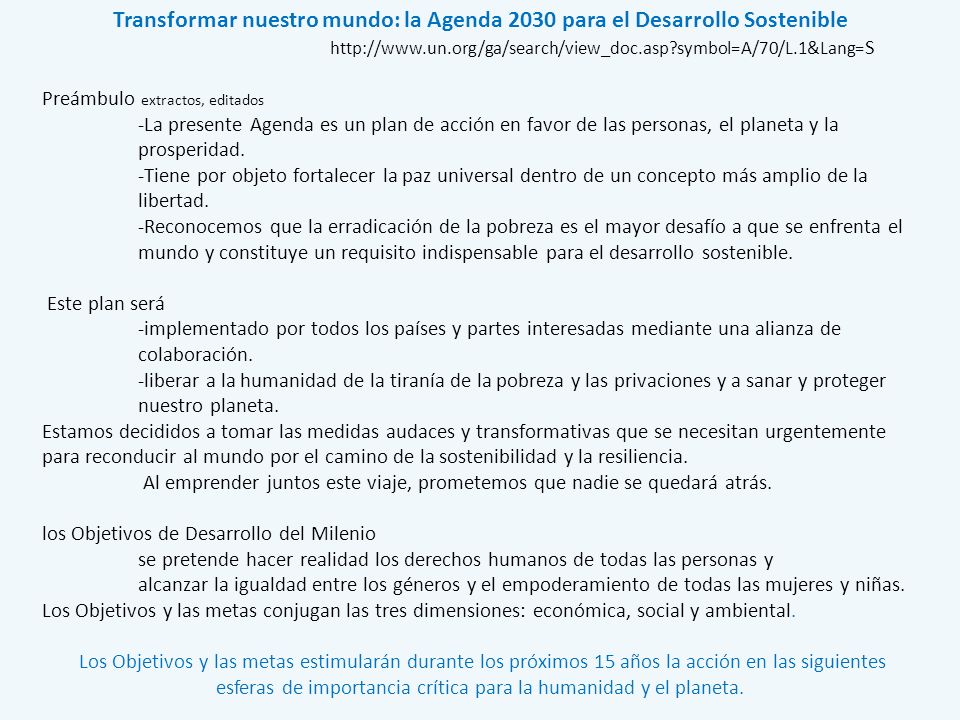 Transformar nuestro mundo: la Agenda 2030 para el Desarrollo Sostenible