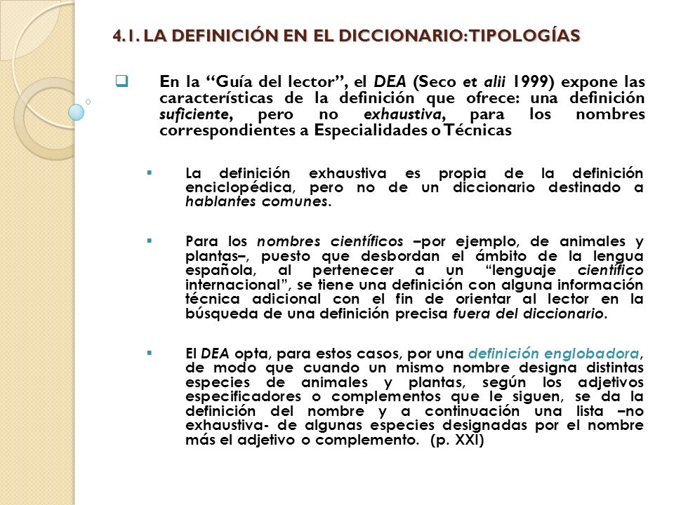 4.1. LA DEFINICIÓN EN EL DICCIONARIO: TIPOLOGÍAS