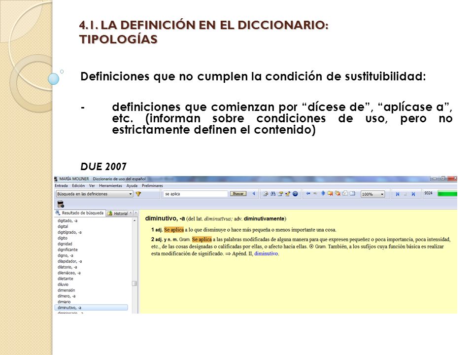 4.1. LA DEFINICIÓN EN EL DICCIONARIO: TIPOLOGÍAS