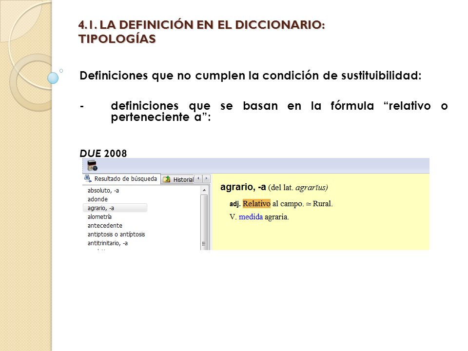 4.1. LA DEFINICIÓN EN EL DICCIONARIO: TIPOLOGÍAS