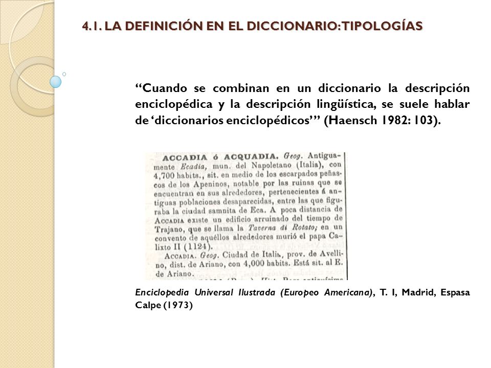 4.1. LA DEFINICIÓN EN EL DICCIONARIO: TIPOLOGÍAS