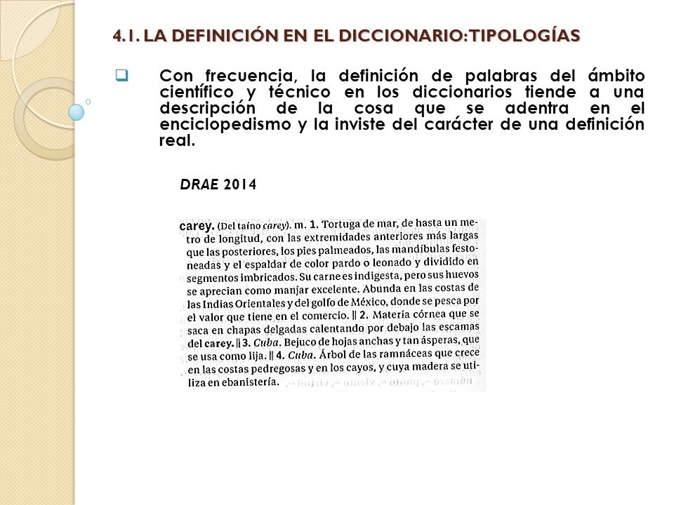 4.1. LA DEFINICIÓN EN EL DICCIONARIO: TIPOLOGÍAS