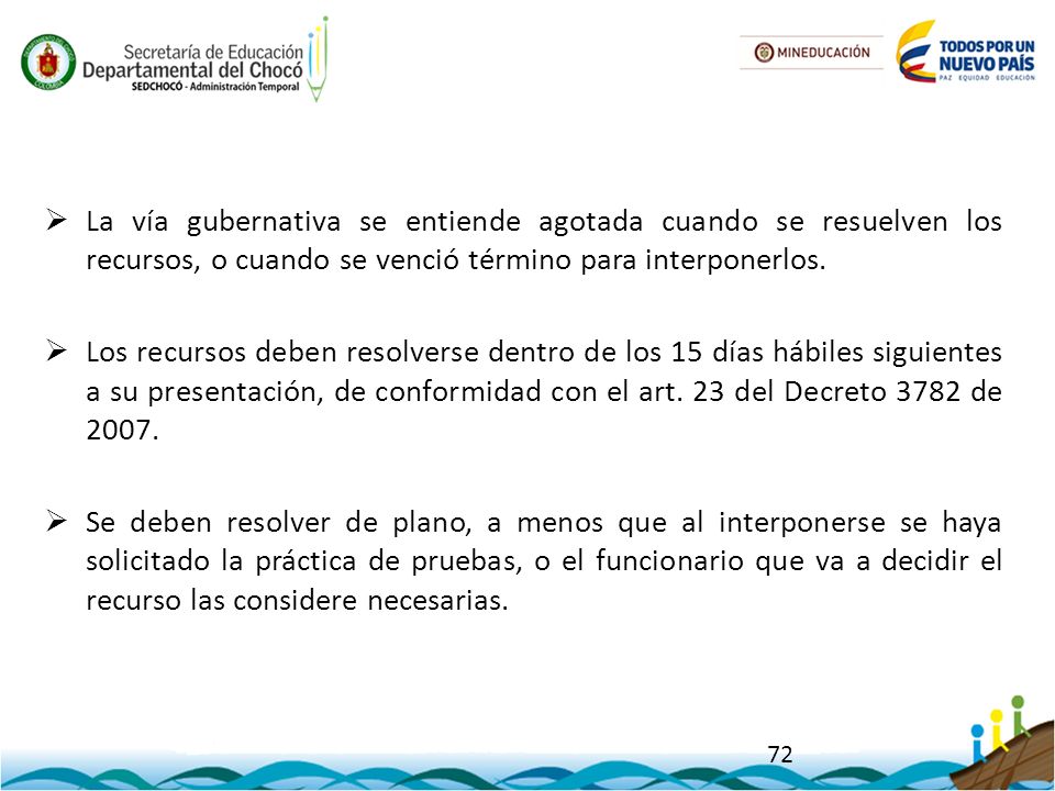 La vía gubernativa se entiende agotada cuando se resuelven los recursos, o cuando se venció término para interponerlos.