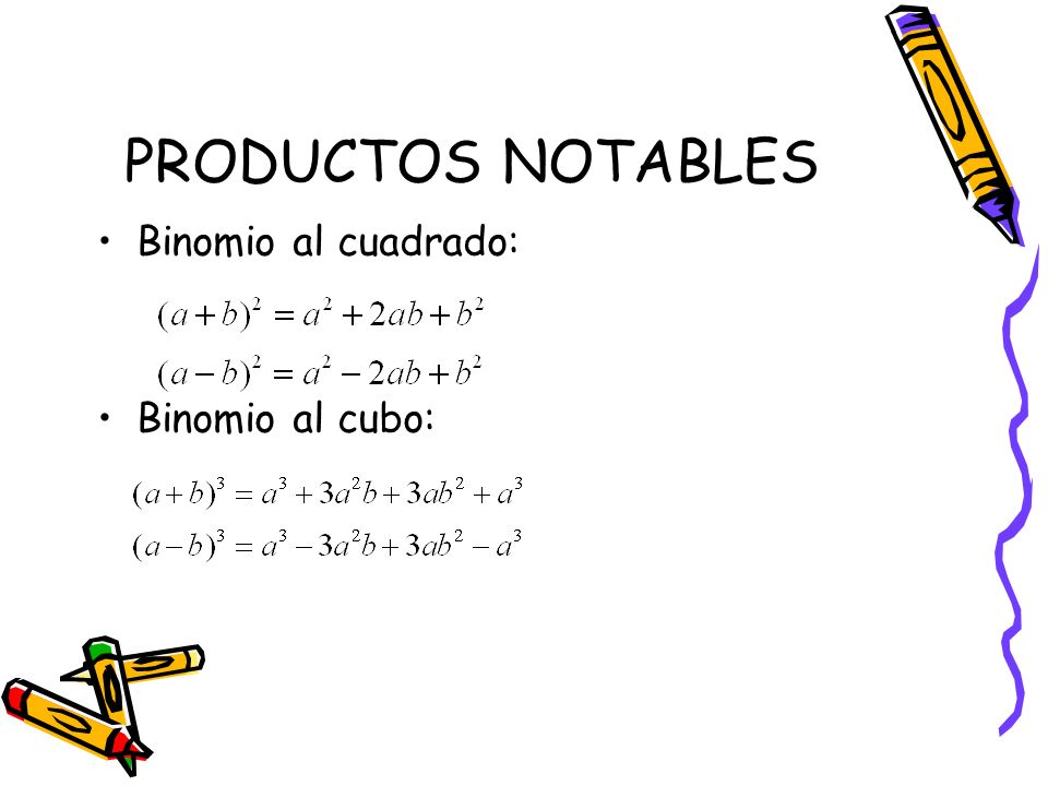 PRODUCTOS NOTABLES Binomio al cuadrado: Binomio al cubo: