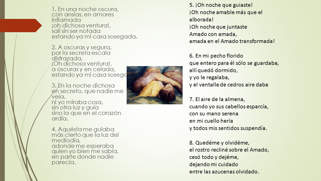 5. ¡Oh noche que guiaste. ¡Oh noche amable más que el alborada