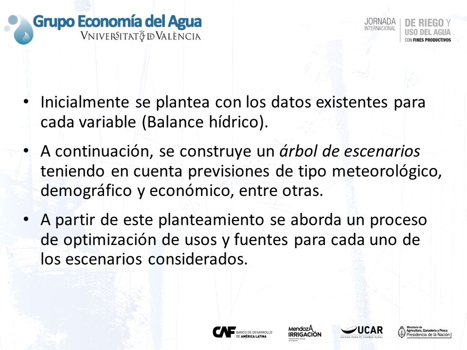 Inicialmente se plantea con los datos existentes para cada variable (Balance hídrico).