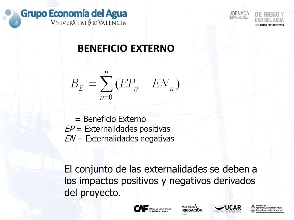 BENEFICIO EXTERNO BE = Beneficio Externo. EP = Externalidades positivas. EN = Externalidades negativas.