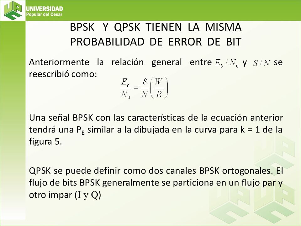 BPSK Y QPSK TIENEN LA MISMA PROBABILIDAD DE ERROR DE BIT