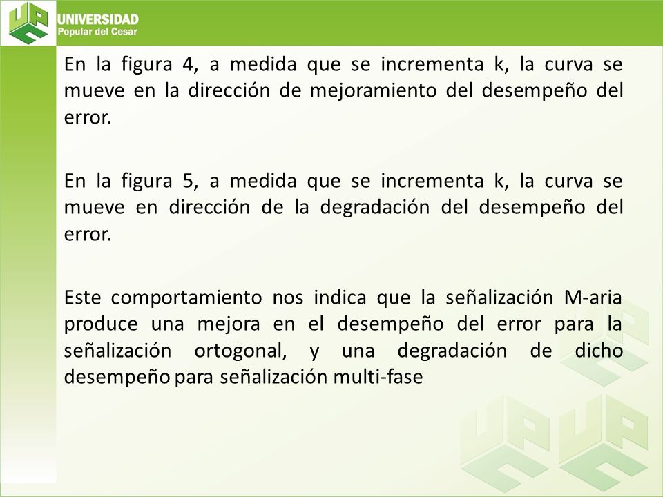 En la figura 4, a medida que se incrementa k, la curva se mueve en la dirección de mejoramiento del desempeño del error.