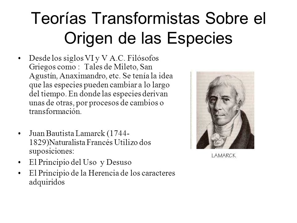 Teorías Transformistas Sobre el Origen de las Especies