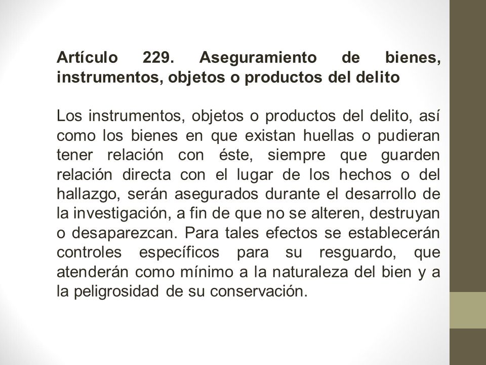 Artículo 229. Aseguramiento de bienes, instrumentos, objetos o productos del delito