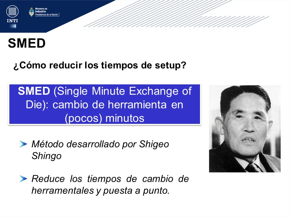 SMED ¿Cómo reducir los tiempos de setup SMED (Single Minute Exchange of Die): cambio de herramienta en (pocos) minutos.
