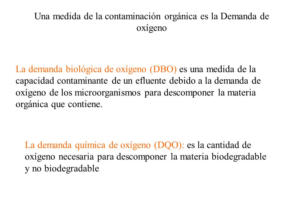 Una medida de la contaminación orgánica es la Demanda de oxígeno