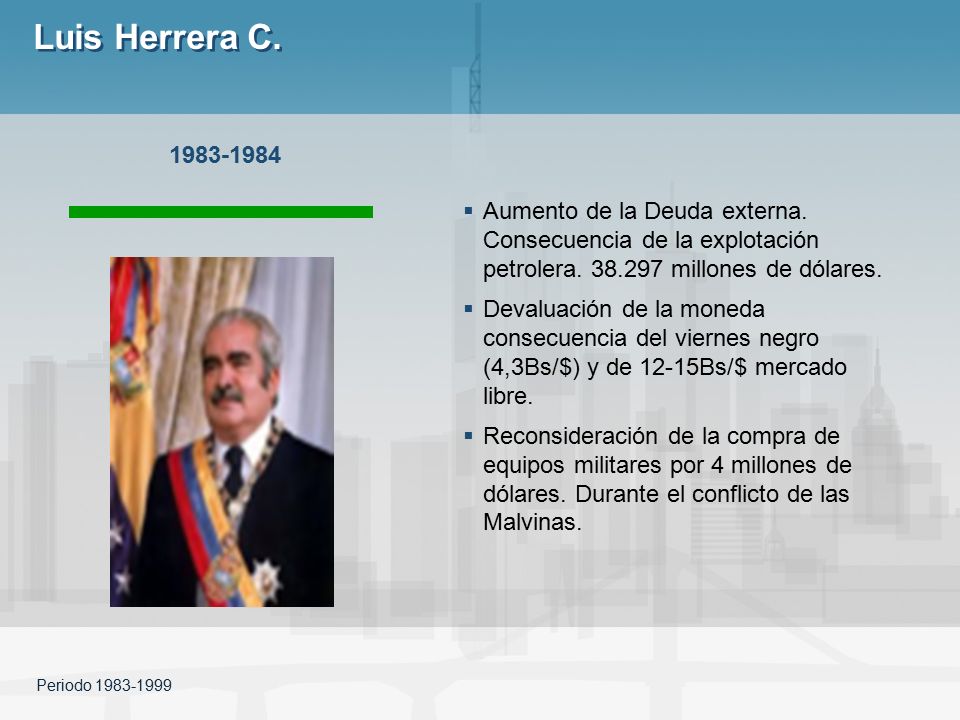 Luis Herrera C Aumento de la Deuda externa. Consecuencia de la explotación petrolera millones de dólares.